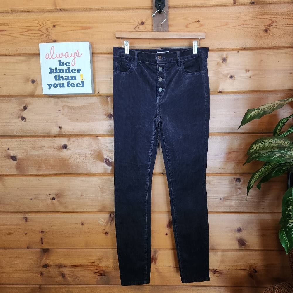 LOFT 💜 High Rise Skinny Gray Corduroy Pants Stretch Button Fly 4‎ X 28"